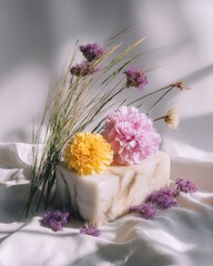 Floral still life on marble block