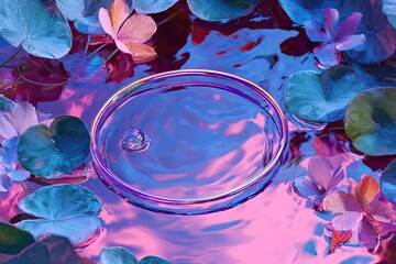Water, flowers, leaves, vibrant colors, ring