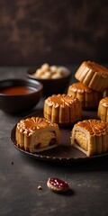 Delicious traditional Mid autumn dessert arrangement moon cake