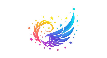 Obraz premium Colorful wing icon design with star accents creates a celestial and fantasy atmosphere
