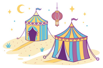 Colorful circus tents under a crescent moon carnival © RABBY