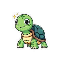 Obraz premium Cute cartoon turtle with a happy expression and sparkling eyes, illustrated in a friendly style