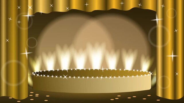 Opening Gold Curtains on a Glowing Stage, Dramatic Theater Reveal