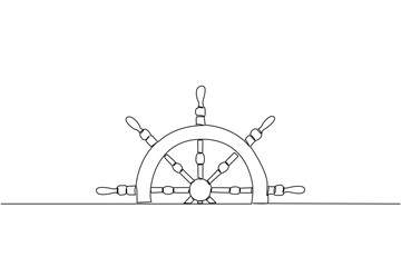 Single continuous line drawing ship control cut in half. The steering gear. The system used to control the direction of the ship's motion. National Maritime Day. One line design vector illustration