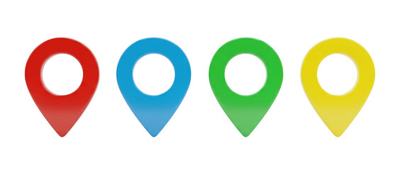 Colorful Map Location Pins Set for Navigation and Geographic Marking isolated on transparent cutout background, cut out, png