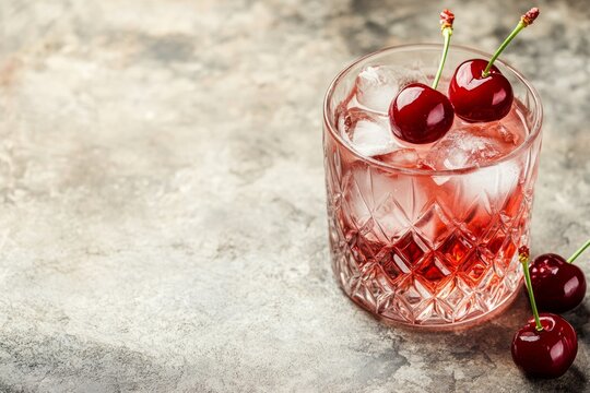 Refreshing cherry cocktail with ice in a crystal glass