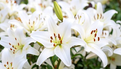 Close-up of many white lilies in bloom
