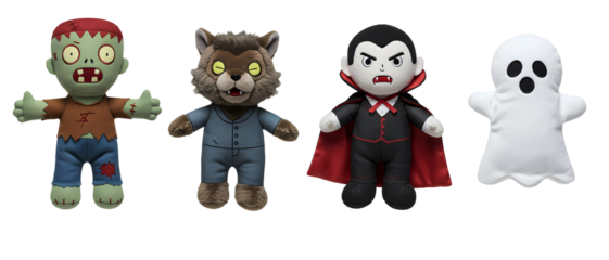 Halloween Monster set, Zombie, Werewolf, Vampire, and Ghost Characters. Isolated on transparent background, png
