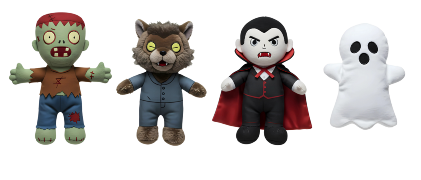 Halloween Monster set, Zombie, Werewolf, Vampire, and Ghost Characters. Isolated on transparent background, png
