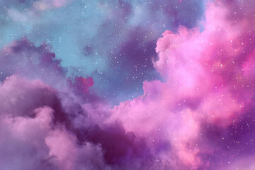 Beautiful cosmic scene featuring vibrant pink and purple clouds against starry sky