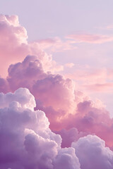Soft pink clouds fill sky, creating serene and dreamy atmosphere