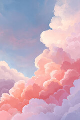 Beautiful sky filled with fluffy clouds in shades of pink and blue, creating serene atmosphere