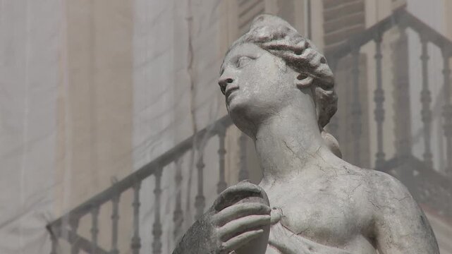 Statue of woman, face of La Mariblanca, Puerta del Sol in Madrid, Spain 