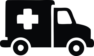 Iconic silhouette of an ambulance with a prominent white cross symbolizing medical emergency services and rapid healthcare response