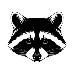 Black and white raccoon face illustration, perfect for design.