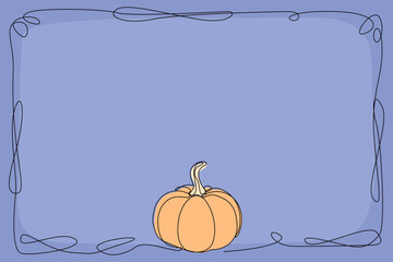 Line Art Pumpkin. Happy Halloween Holiday Greeting Card Element. Autumn Thanksgiving Party Mascot Contour. Seasonal Vegetable Food Icon. One Continuous Outline Drawing Modern Design. Halloween Decor	
