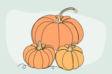 Line Art Pumpkin. Happy Halloween Holiday Greeting Card Element. Autumn Thanksgiving Party Mascot Contour. Seasonal Vegetable Food Icon. One Continuous Outline Drawing Modern Design. Halloween Decor	

