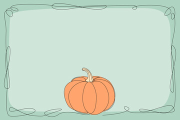 Line Art Pumpkin. Happy Halloween Holiday Greeting Card Element. Autumn Thanksgiving Party Mascot Contour. Seasonal Vegetable Food Icon. One Continuous Outline Drawing Modern Design. Halloween Decor	
