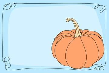 Line Art Pumpkin. Happy Halloween Holiday Greeting Card Element. Autumn Thanksgiving Party Mascot Contour. Seasonal Vegetable Food Icon. One Continuous Outline Drawing Modern Design. Halloween Decor	
