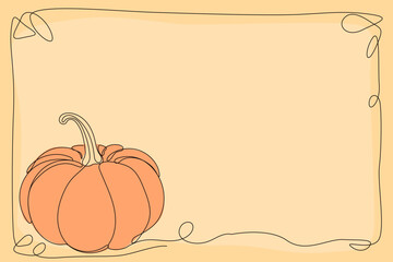 Line Art Pumpkin. Happy Halloween Holiday Greeting Card Element. Autumn Thanksgiving Party Mascot Contour. Seasonal Vegetable Food Icon. One Continuous Outline Drawing Modern Design. Halloween Decor	
