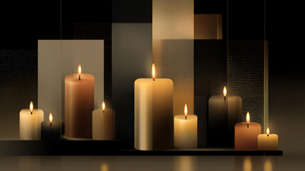 Illustration minimaliste moderne de Noël avec bougies élégantes et design géométrique