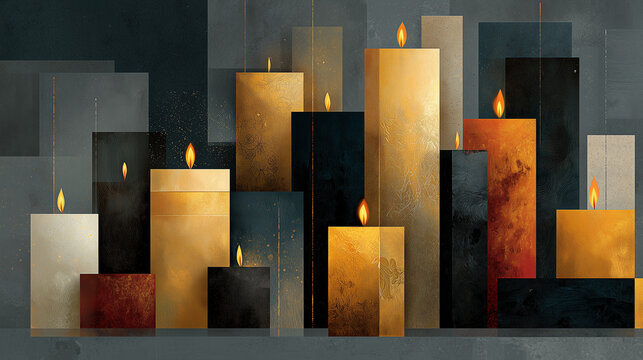 Illustration minimaliste moderne de No&euml;l avec bougies &eacute;l&eacute;gantes et design g&eacute;om&eacute;trique