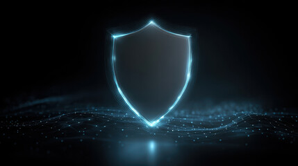 Digital billboard with blue neon glow and abstract network background, cyber security and data protection concept