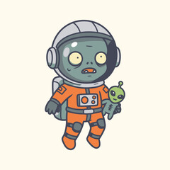 Cartoonish Alien Astronaut Holding A Plush Depicting A Comic Exploration Theme In Space