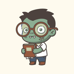 Cartoon Character With Green Skin Wearing Glasses Holding a Book Ready For Halloween