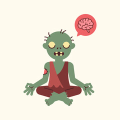 Mindful Zombie Contemplates Culinary Preferences During Meditation Session A Quirky Illustration