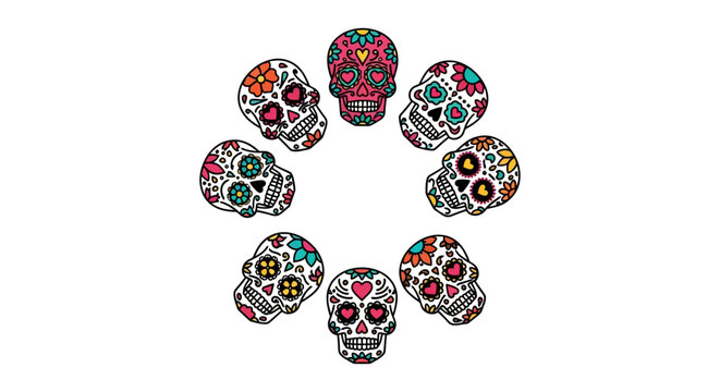 sugar skull circle for day of the dead celebration a colorful ring arrangement honoring loved ones symbol of life tradition memory and culture.