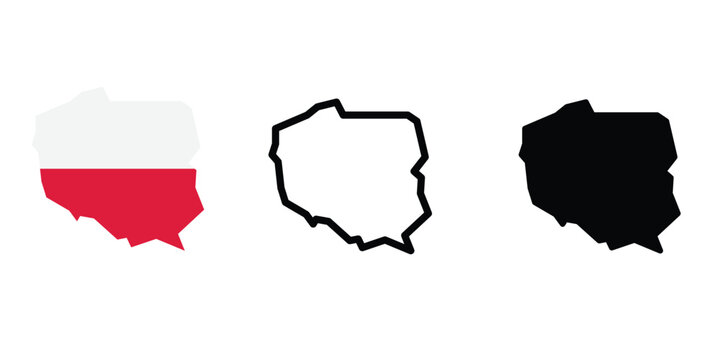 Fototapeta Poland Map Vector Icon, Thick Black Outline Silhouette, Simplified Country Border, and Europe Geography Symbol, colored map icon