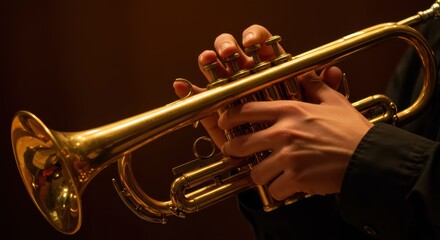 Fototapeta premium Close-up of a musician playing the trumpet
