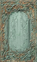 Vintage antique frame with crackles, peeling paint, gilding, mint turquoise color, authentic handmade digital 
 painting