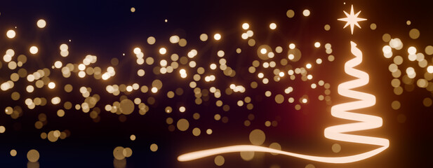 Christmas lights forming a tree shape with glowing bokeh background for holiday celebration. 3d rendering