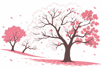 Fototapeta premium Pink Cherry Blossom Trees with Falling Petals sakura 2