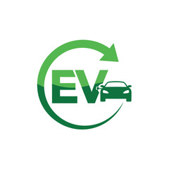 Vector art of green ev charging station logo with car and arrow, representing the future of sustainable transportation