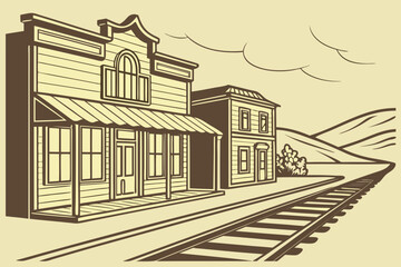 Fototapeta premium Old Town Council Bluffs in Iowa, preserved Wild West storefronts and frontier railroad heritage