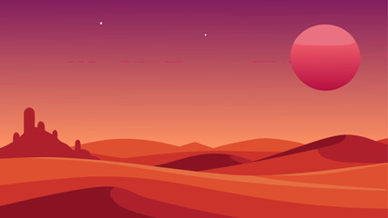 Desert landscape with planet and stars