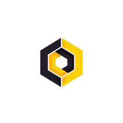Vector art of geometric hexagon logo design showcases a modern and abstract concept with a combination of black and yellow colors