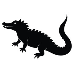 Silhouette of a black alligator, side view
