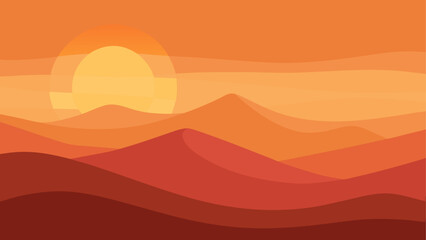 Sunset over layered orange mountain range