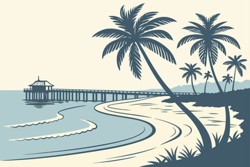 Fototapeta premium Naples Beach in Florida, sandy stretch with iconic fishing pier and calm Gulf waters