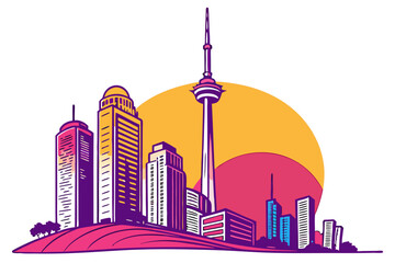 Obraz premium Stylized Cityscape with Colorful Skyscrapers and Tower