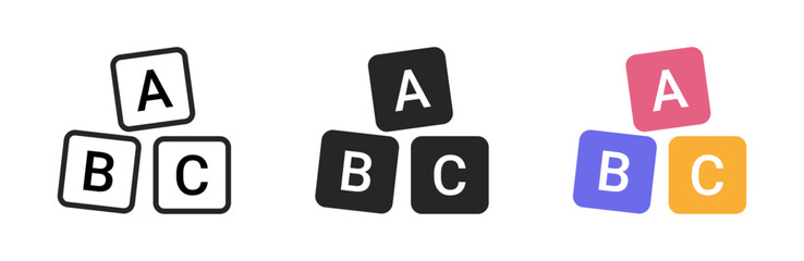 ABC alphabet blocks icon representing learning, childhood, and education, suitable for preschool, kindergarten, teaching, literacy development, and early childhood educational materials © Hasan_Sumon
