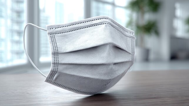 Surgical mask resting on a surface in natural light