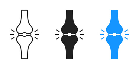 Knee joint icon with pain symbol representing orthopedics, injury, and health care, suitable for medical, fitness, rehabilitation, and body anatomy concepts