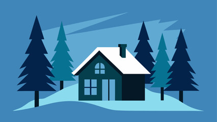 Naklejka premium Winter scene with house and evergreen trees