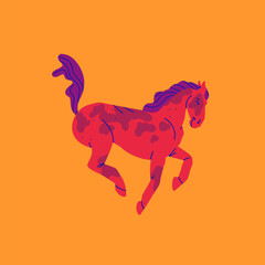 Hand drawn abstract vector clipart illustration collection with color adorable cute, stylized horse character.Trendy modern art kids design concept.Vector cartoon farm animals symbol. Cartoon animal.