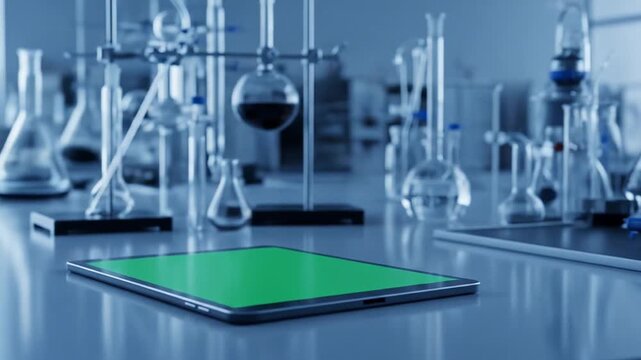 Modern Laboratory with Tablet and Scientific Equipment.